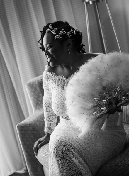 black and white photo of African American bride